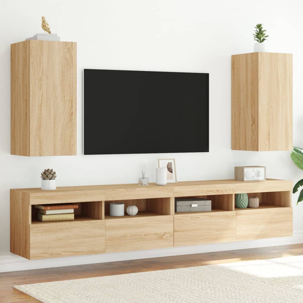 vidaXL Muebles de TV pared luces LED 2 uds roble Sonoma 30,5x35x70 cm