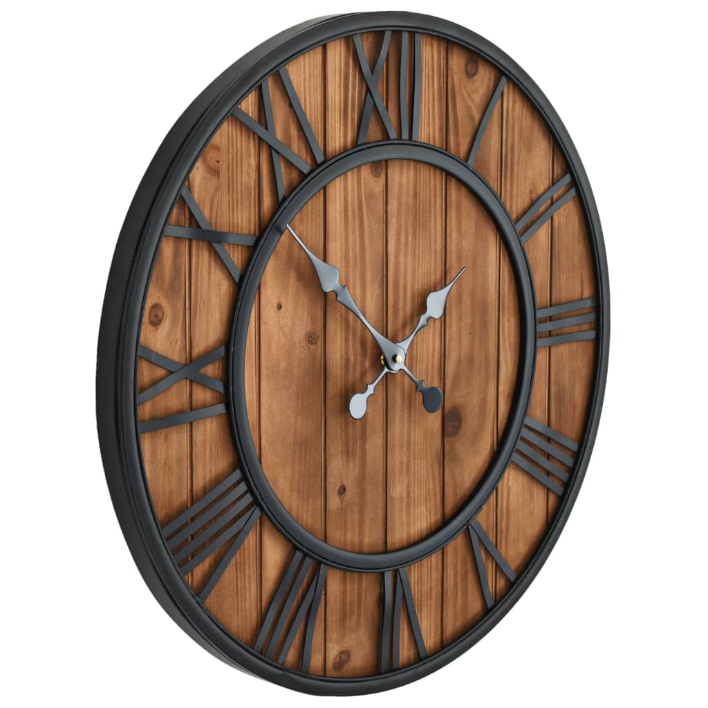 vidaXL Reloj de pared vintage movimiento cuarzo madera metal 60 cm XXL