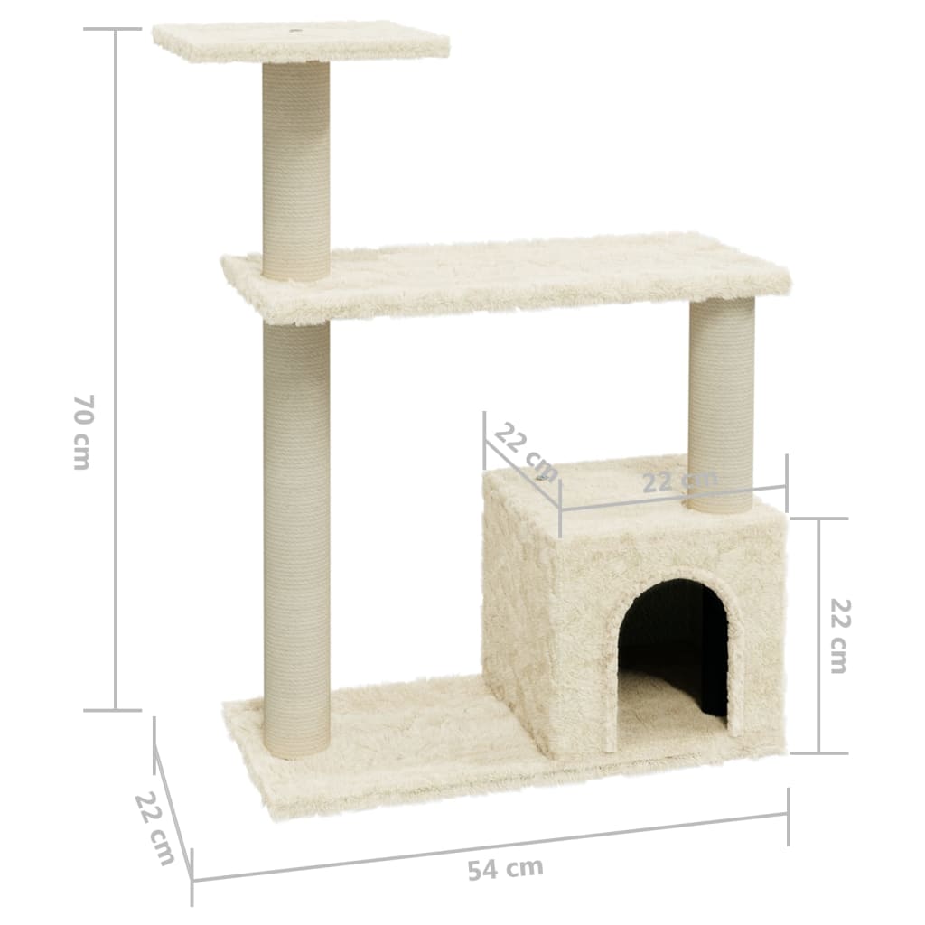vidaXL Rascador para gatos con postes de sisal crema 70 cm