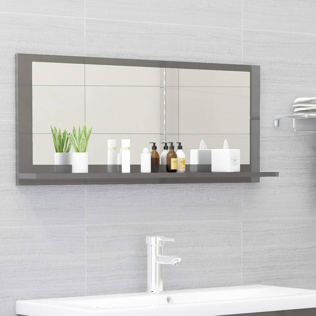 vidaXL Espejo de baño madera contrachapada gris brillo 90x10,5x37 cm