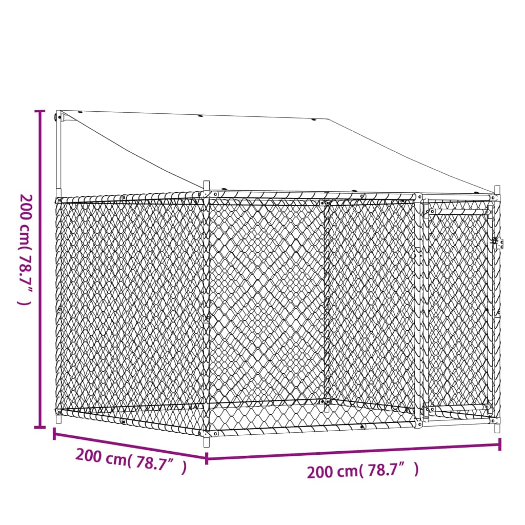 vidaXL Jaula de perros techo y puerta acero galvanizado gris 2x2x2 m