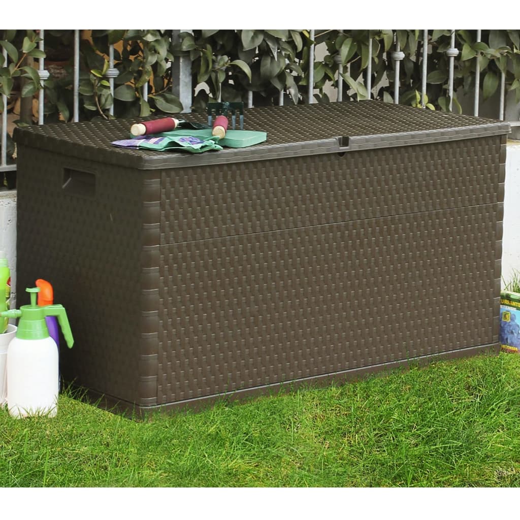 vidaXL Caja de almacenamiento de jardín marrón ratán PP 120x56x63 cm