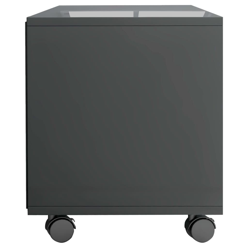 vidaXL Mueble de TV con ruedas contrachapada gris brillo 90x35x35 cm