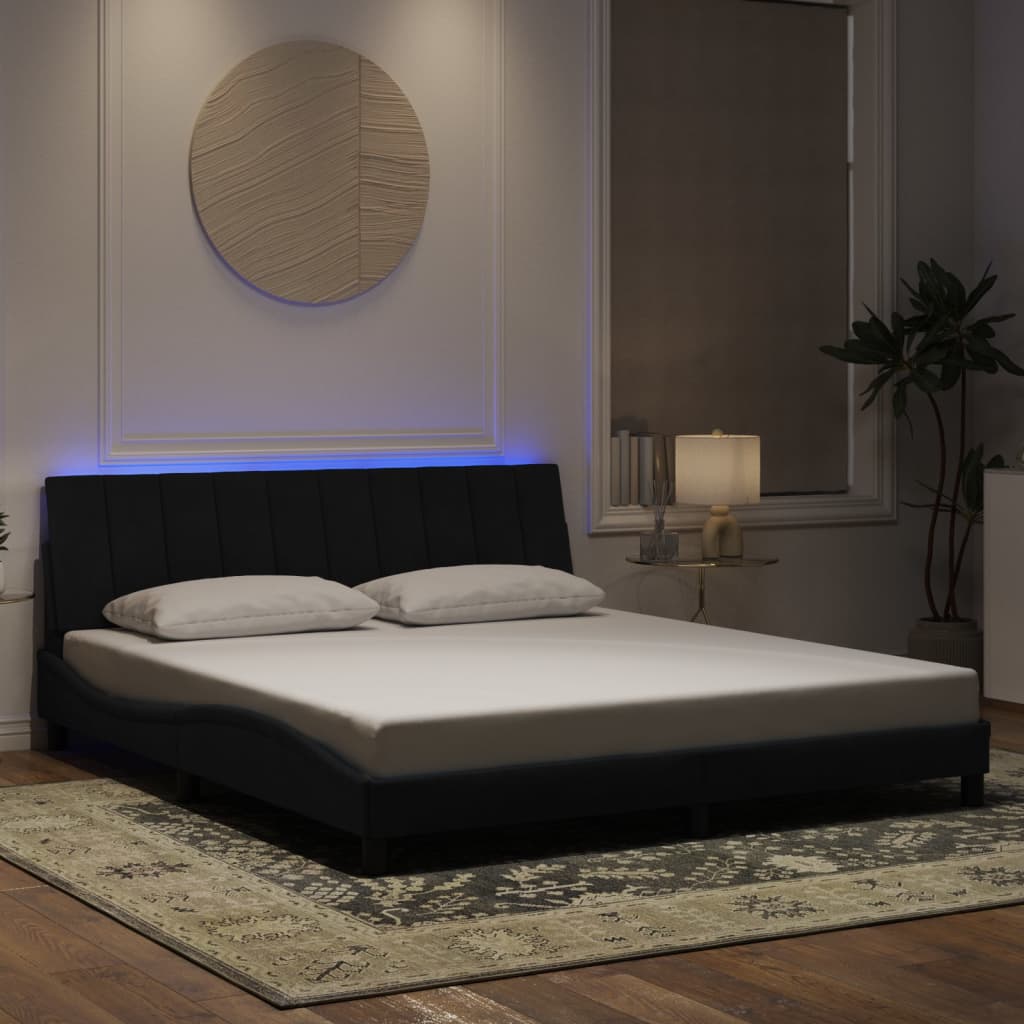 vidaXL Estructura de cama con luces LED terciopelo negro 180x200 cm
