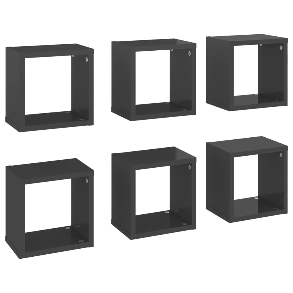 vidaXL Estantes cubo de pared 6 unidades gris brillo 22x15x22 cm