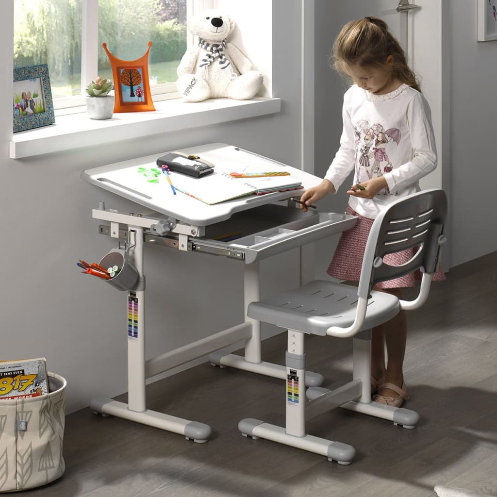Vipack Escritorio niños regulable Comfortline 201 y silla gris blanco