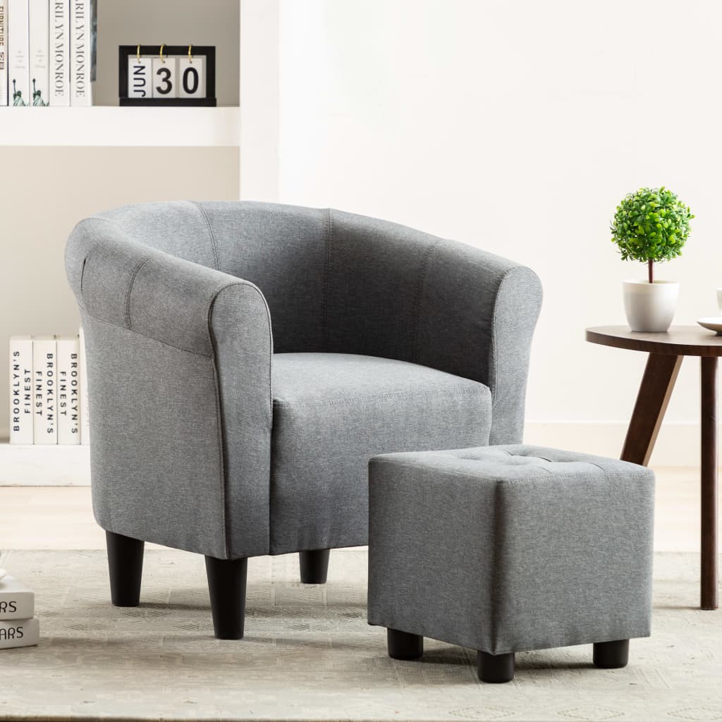 vidaXL Set de sillón con taburete reposapiés 2 piezas tela gris claro