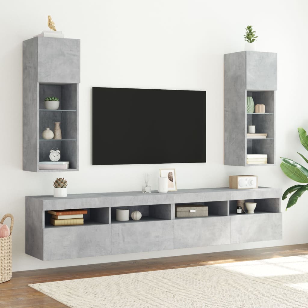 vidaXL Muebles de TV con luces LED 2 uds gris hormigón 30,5x30x90 cm