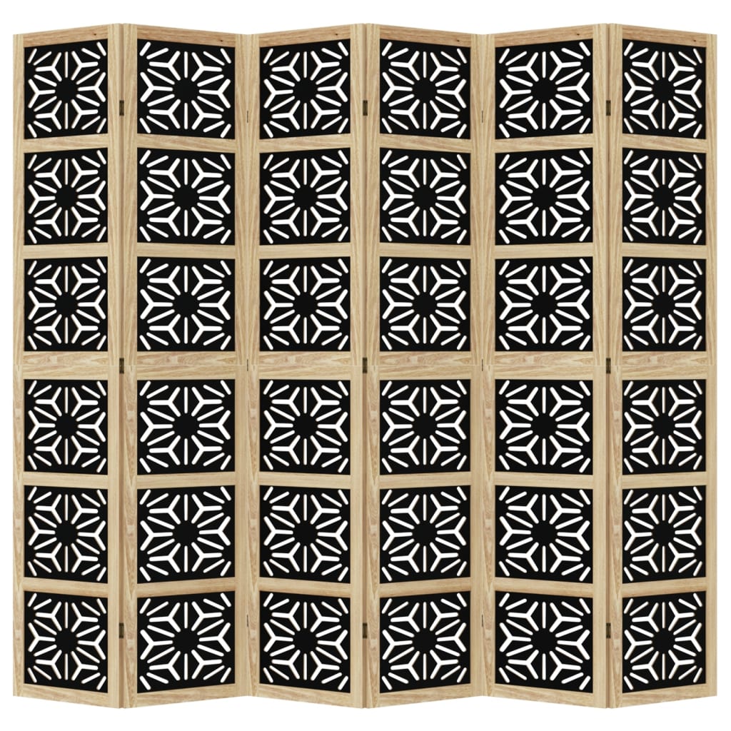 vidaXL Biombo separador 6 paneles madera maciza Paulownia marrón negro
