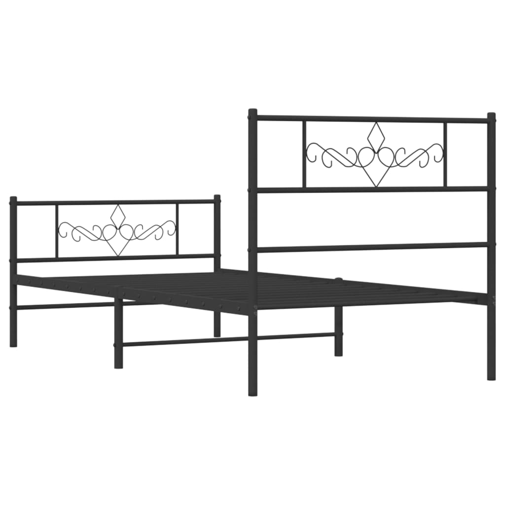 vidaXL Estructura de cama con cabecero y estribo metal negro 90x190 cm