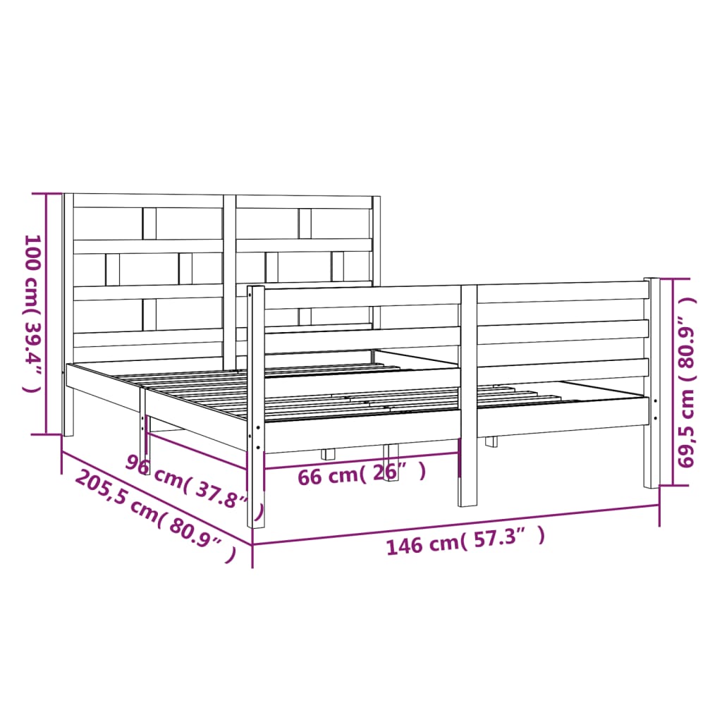 vidaXL Estructura de cama de madera maciza de pino gris 140x200 cm