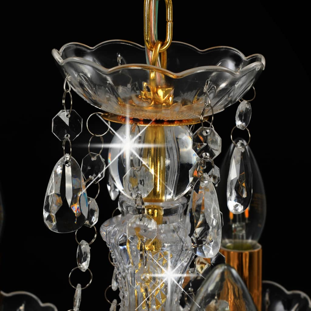 vidaXL Lámpara de araña con cuentas de cristal dorado redonda 5 x E14