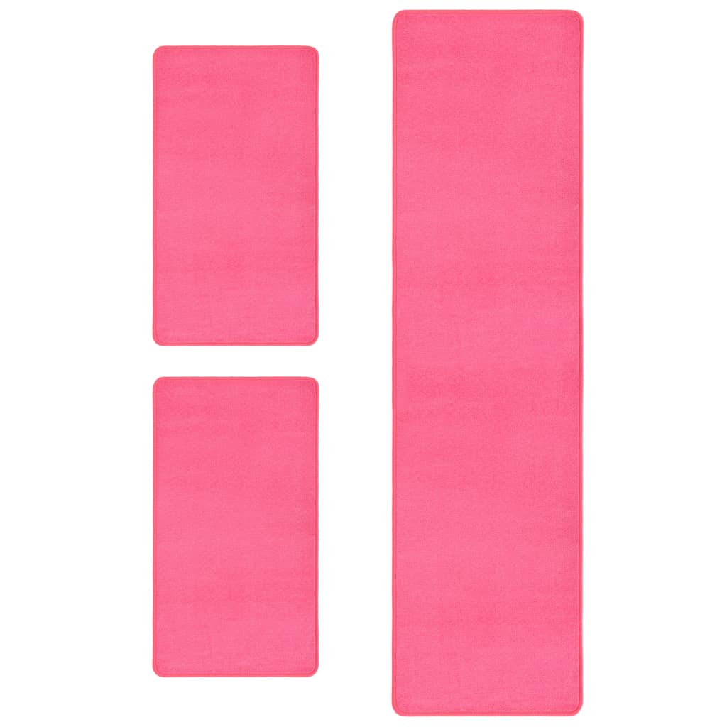 vidaXL Alfombras de dormitorio de pelo largo 3 piezas rosa
