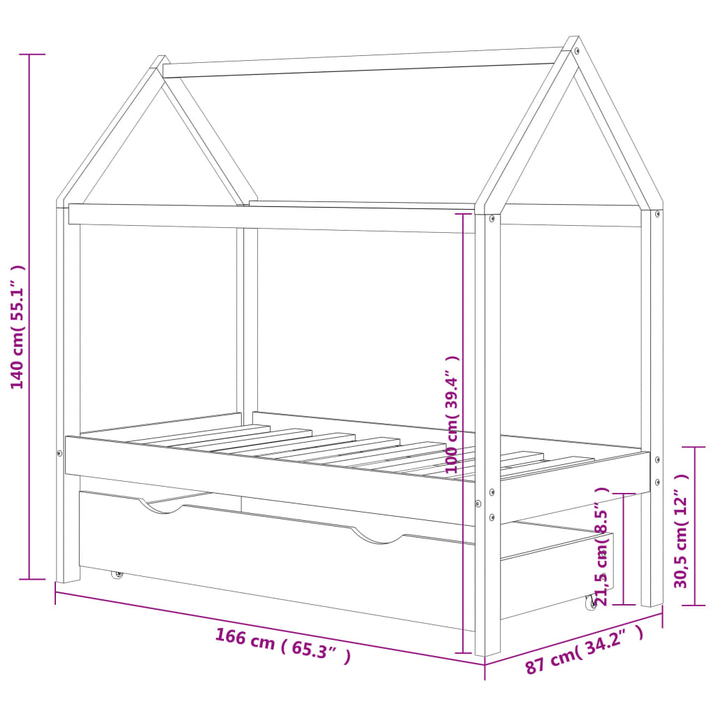 vidaXL Estructura de cama infantil y cajón madera pino gris 80x160cm