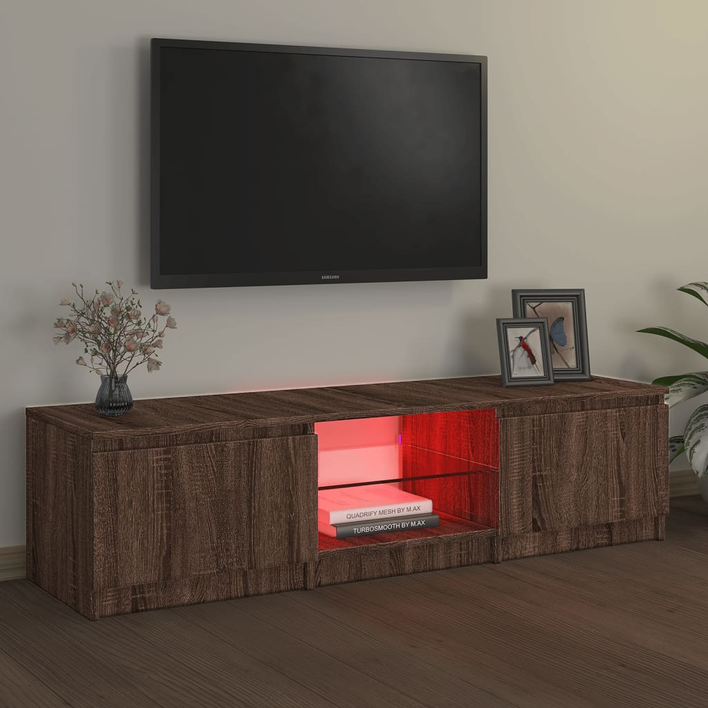 vidaXL Mueble de TV con luces LED marrón roble 140x40x35,5 cm