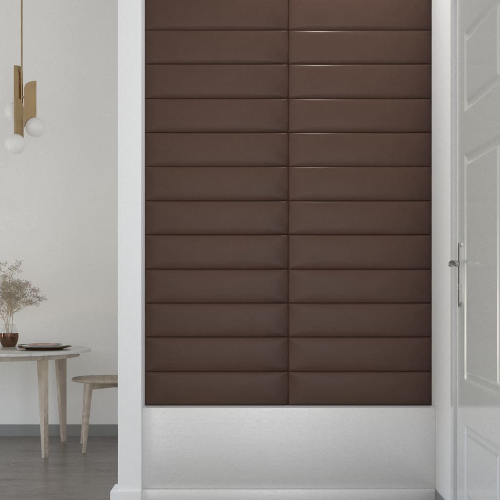 vidaXL Paneles de pared 12 uds cuero sintético marrón 60x15 cm 1,08 m²