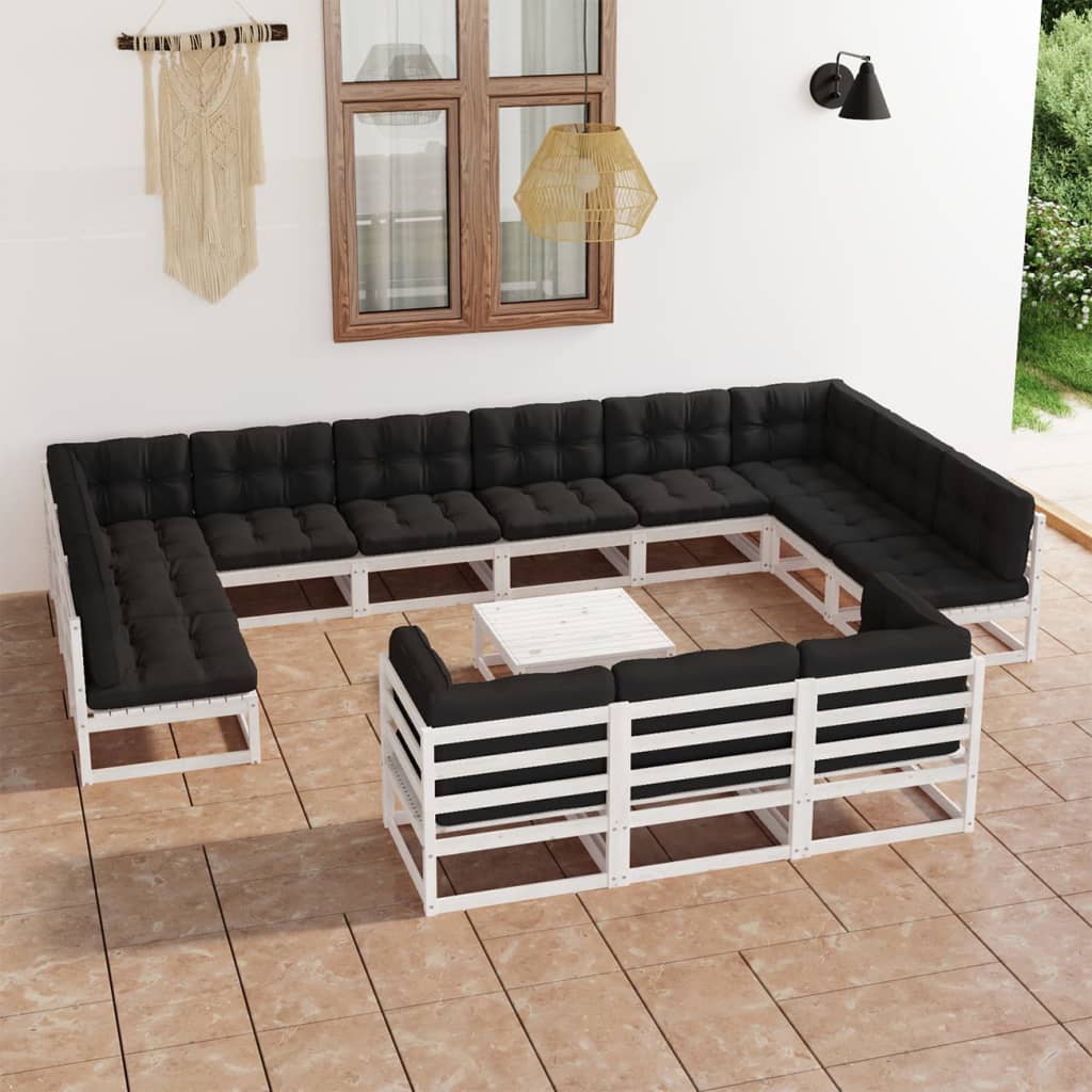 vidaXL Set de muebles de jardín 14 pzas con cojines madera pino blanco