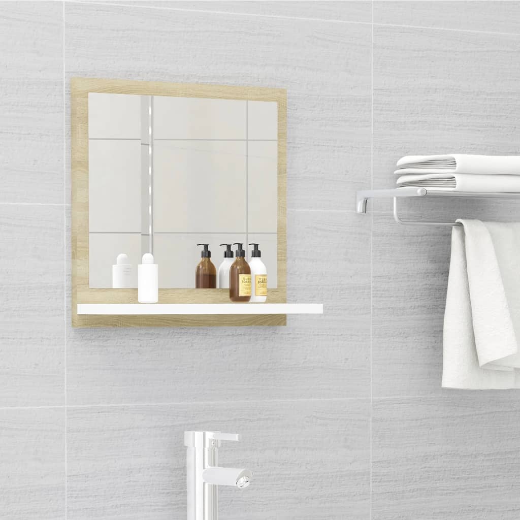 vidaXL Espejo de baño madera contrachapada blanco roble 40x10,5x37 cm