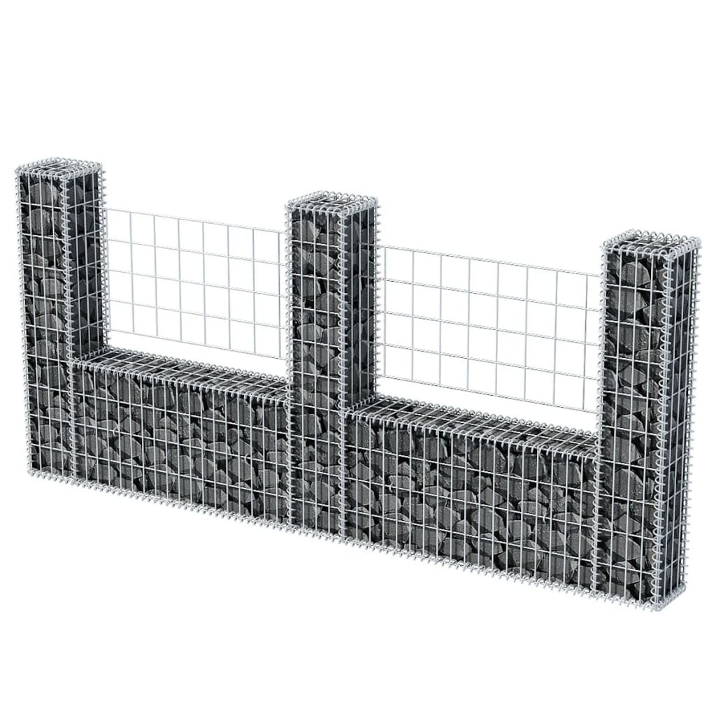 vidaXL Cesta en forma de U muro de gaviones galvanizado 240x20x100 cm