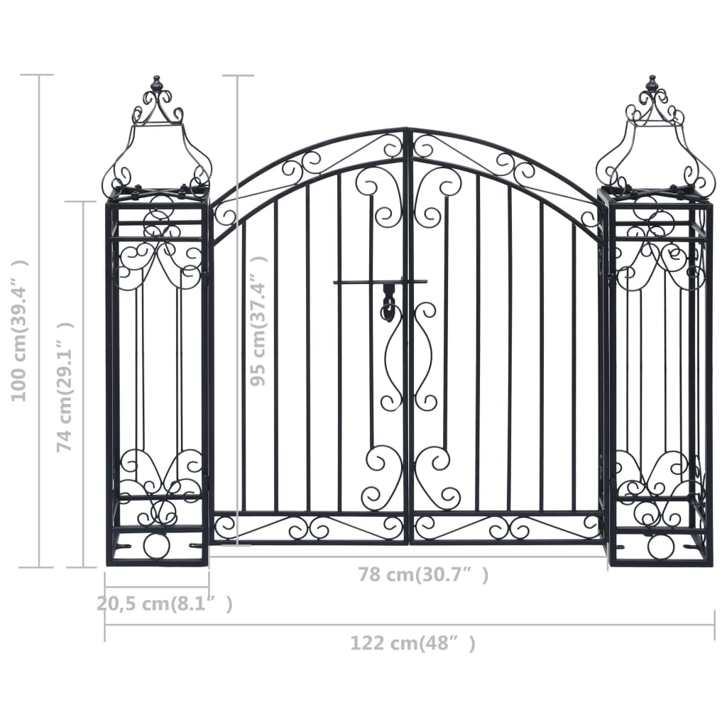 vidaXL Puerta de jardín decorativa de hierro forjado 122x20,5x100 cm