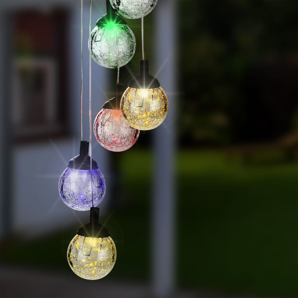 HI Lámpara LED solar decorativa vidrio craquelado 6 bombillas