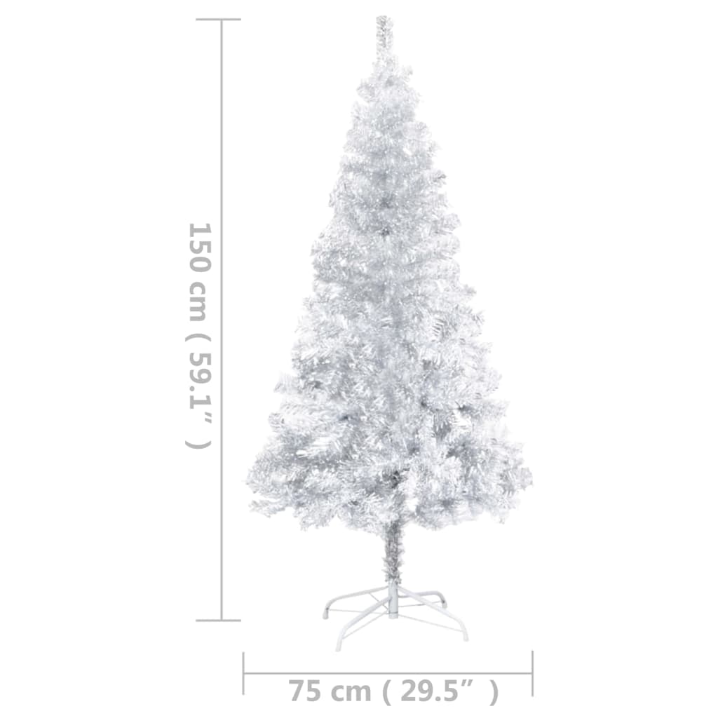 vidaXL Árbol de Navidad preiluminado luces y soporte plateado 150 cm