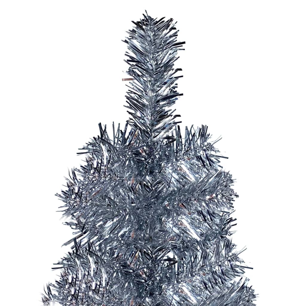 vidaXL Árbol de Navidad delgado con luces y bolas plateado 120 cm