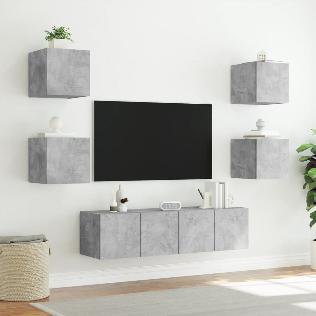 vidaXL Muebles TV pared con LED 6 pzas madera ingeniería gris hormigón