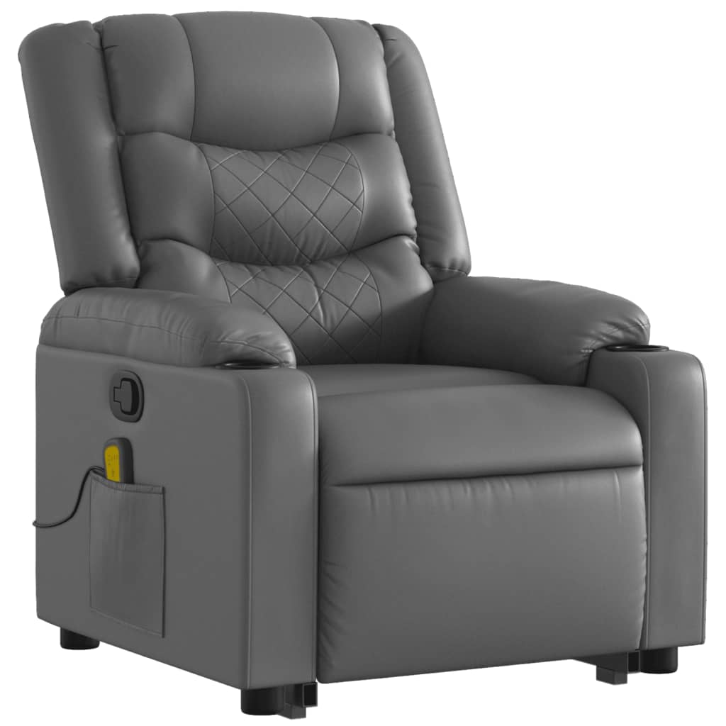 vidaXL Sillón reclinable de masaje de pie cuero artificial gris