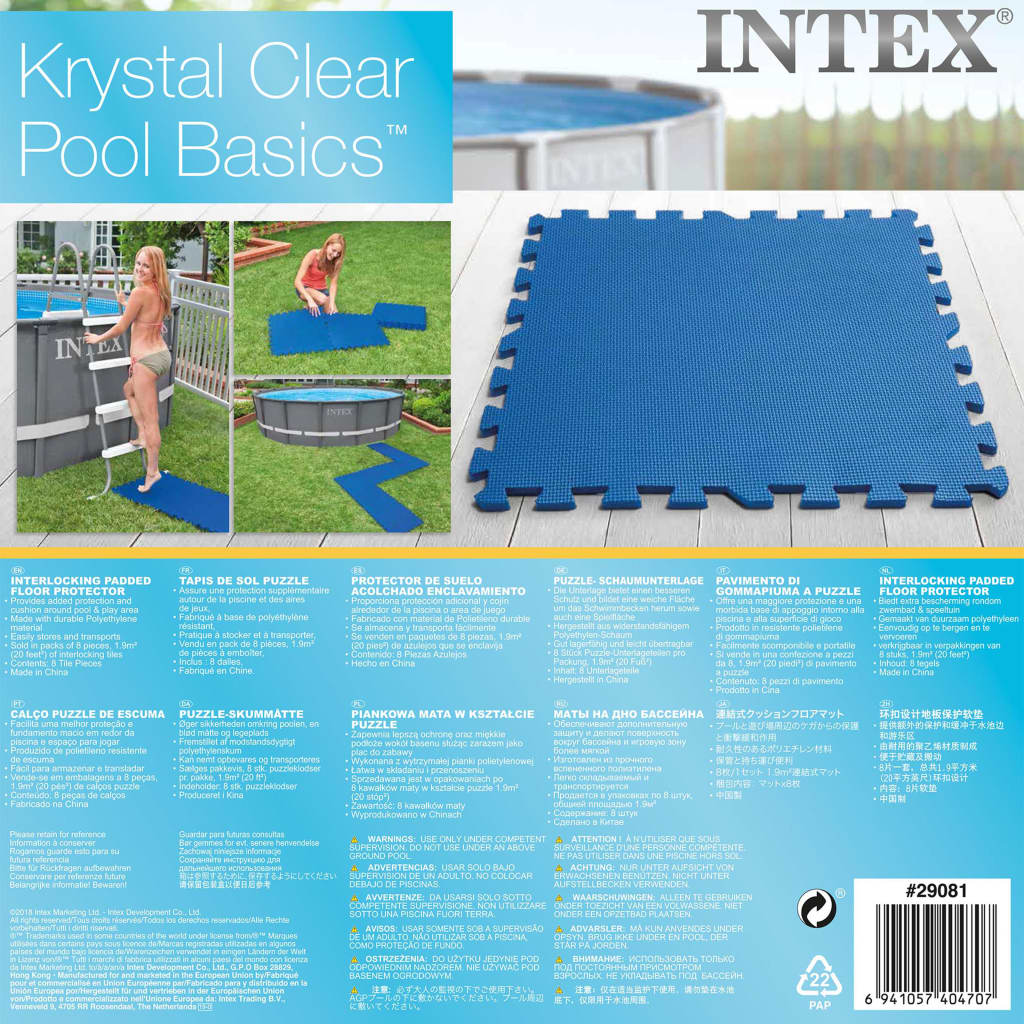 Intex Protectores de suelo para piscina 8 uds azul 50x50 cm