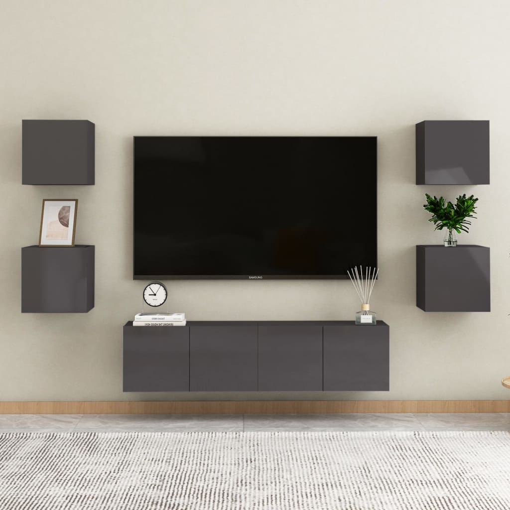 vidaXL Muebles de salón de pared 4 uds gris brillo 30,5x30x30 cm