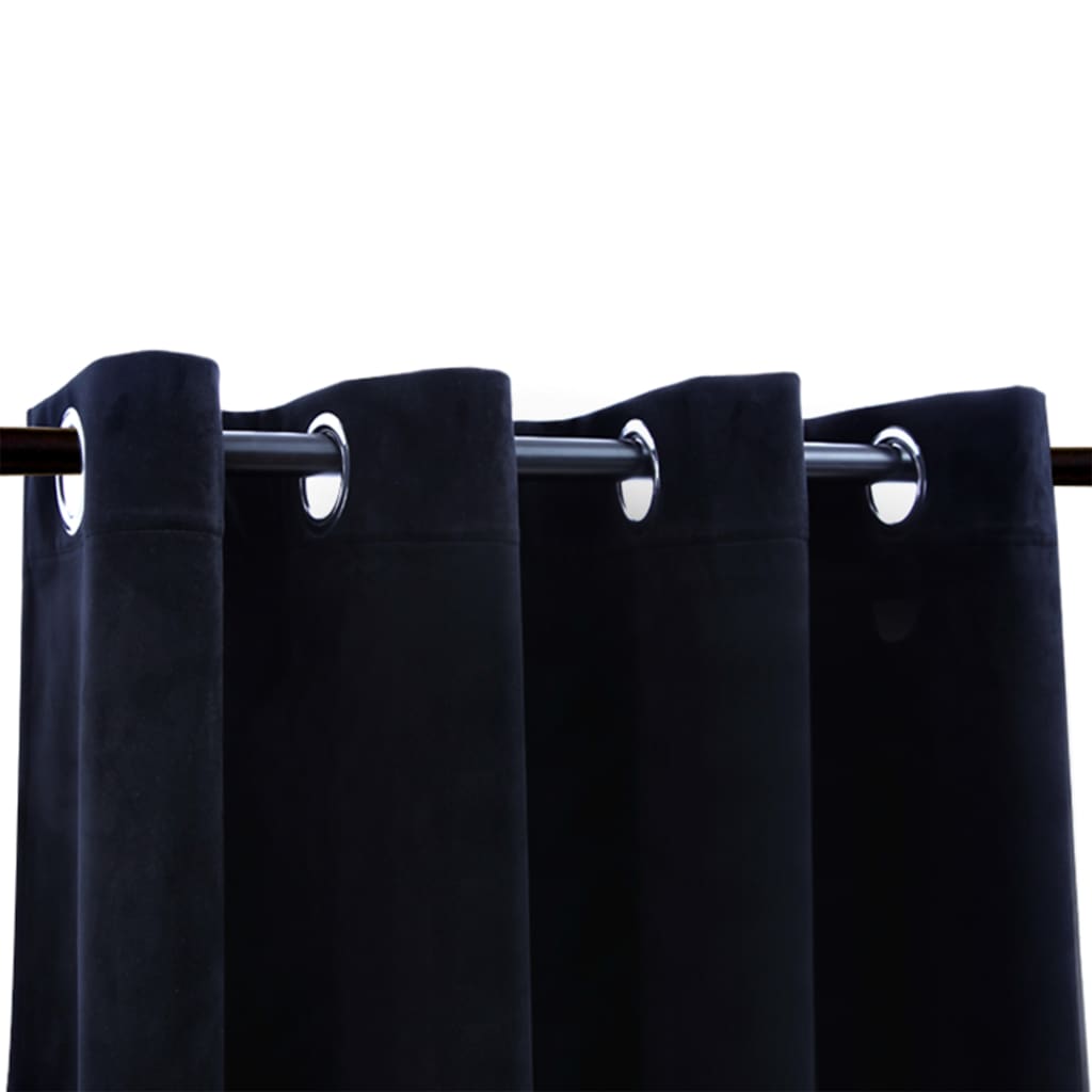 vidaXL Cortinas opacas con anillas 2 pzas terciopelo negro 140x175 cm