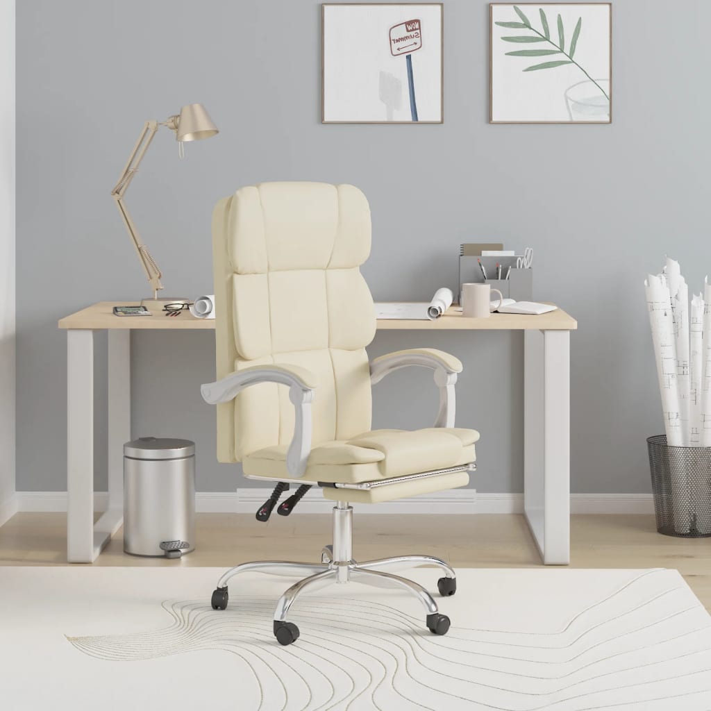 vidaXL Silla de oficina reclinable cuero sintético crema