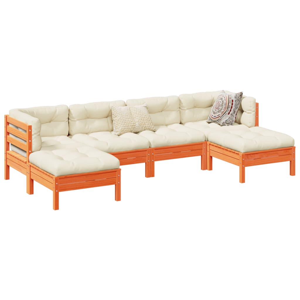 vidaXL Set de sofás jardín 6 pzas con cojines madera pino marrón cera