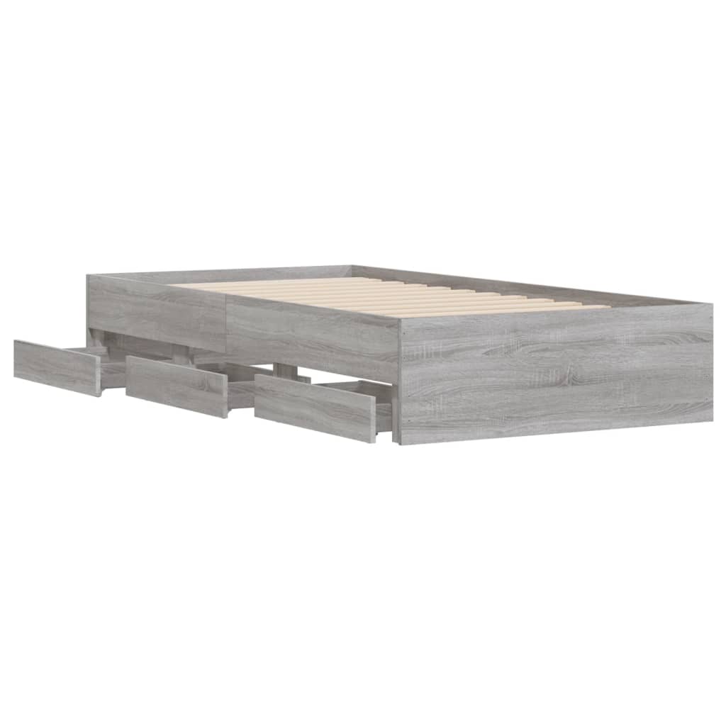vidaXL Cama con cajones madera de ingeniería gris Sonoma 75x190 cm