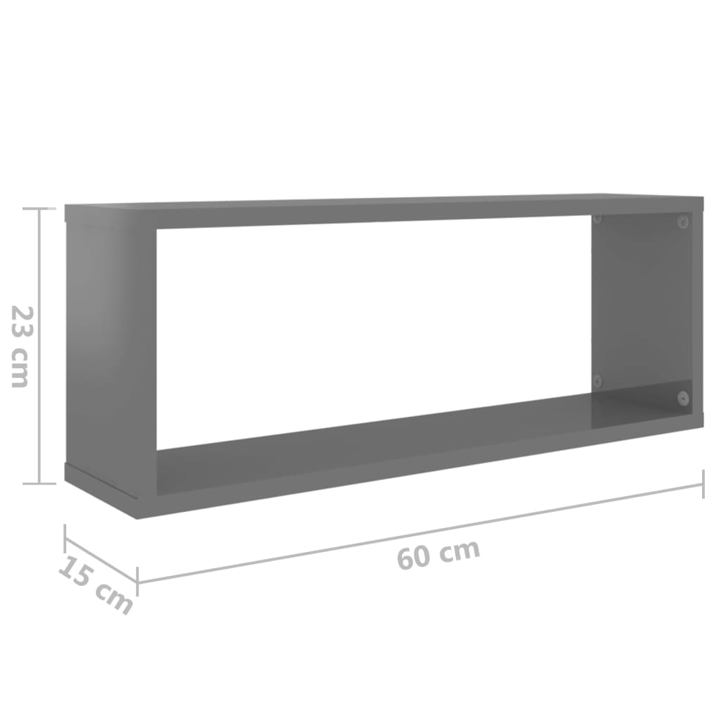vidaXL Estante cubo de pared 4uds contrachapado gris brillo 60x15x23cm