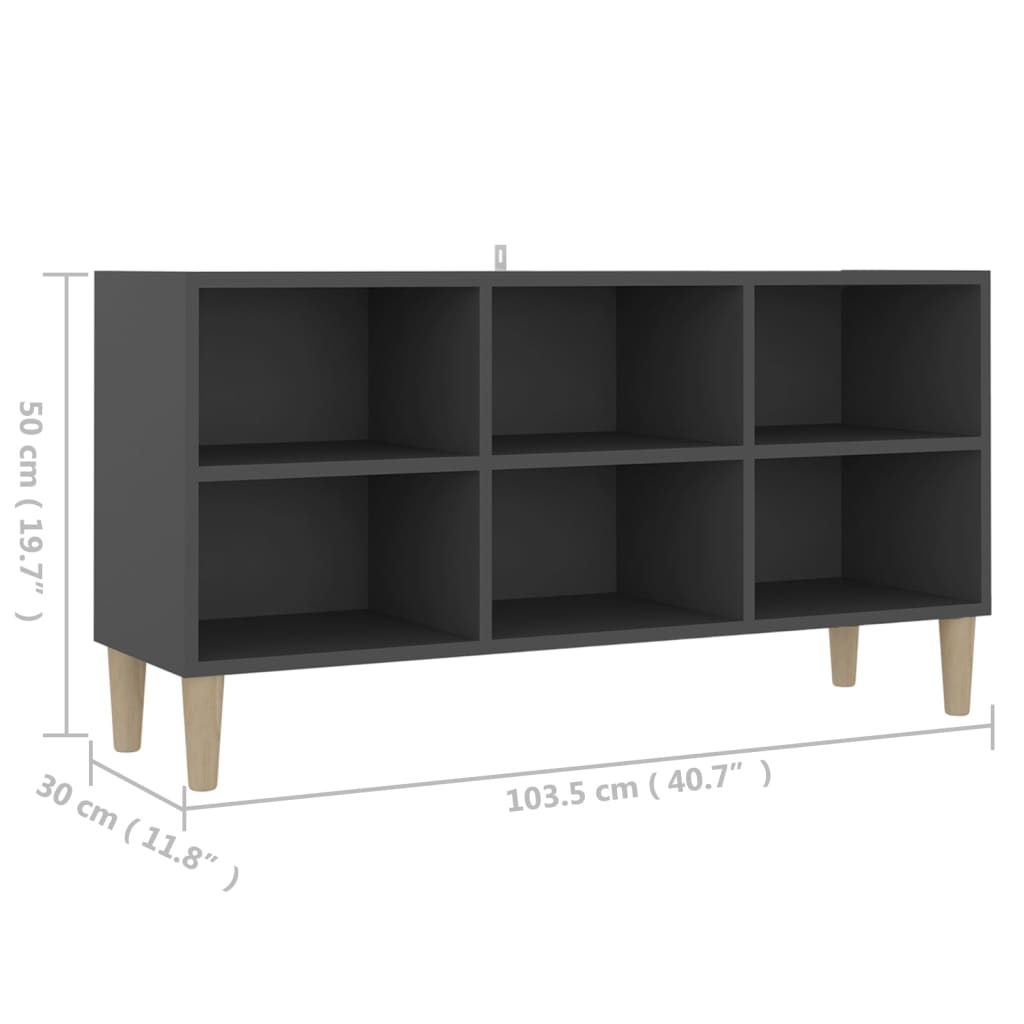 vidaXL Mueble de TV patas madera maciza gris 103,5x30x50 cm