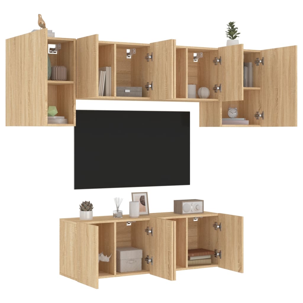 vidaXL Muebles de TV de pared 6 pzas madera de ingeniería roble Sonoma