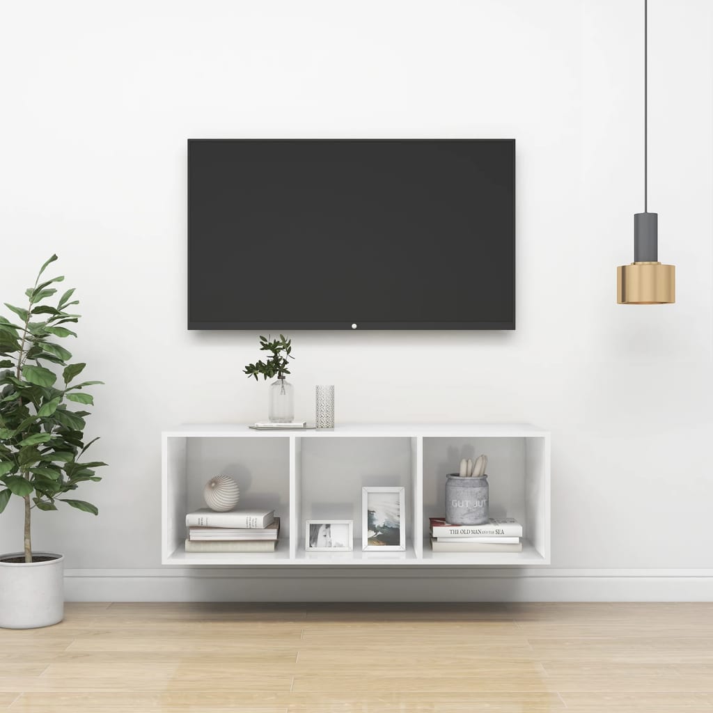 vidaXL Mueble TV pared madera contrachapada blanco brillo 37x37x107 cm