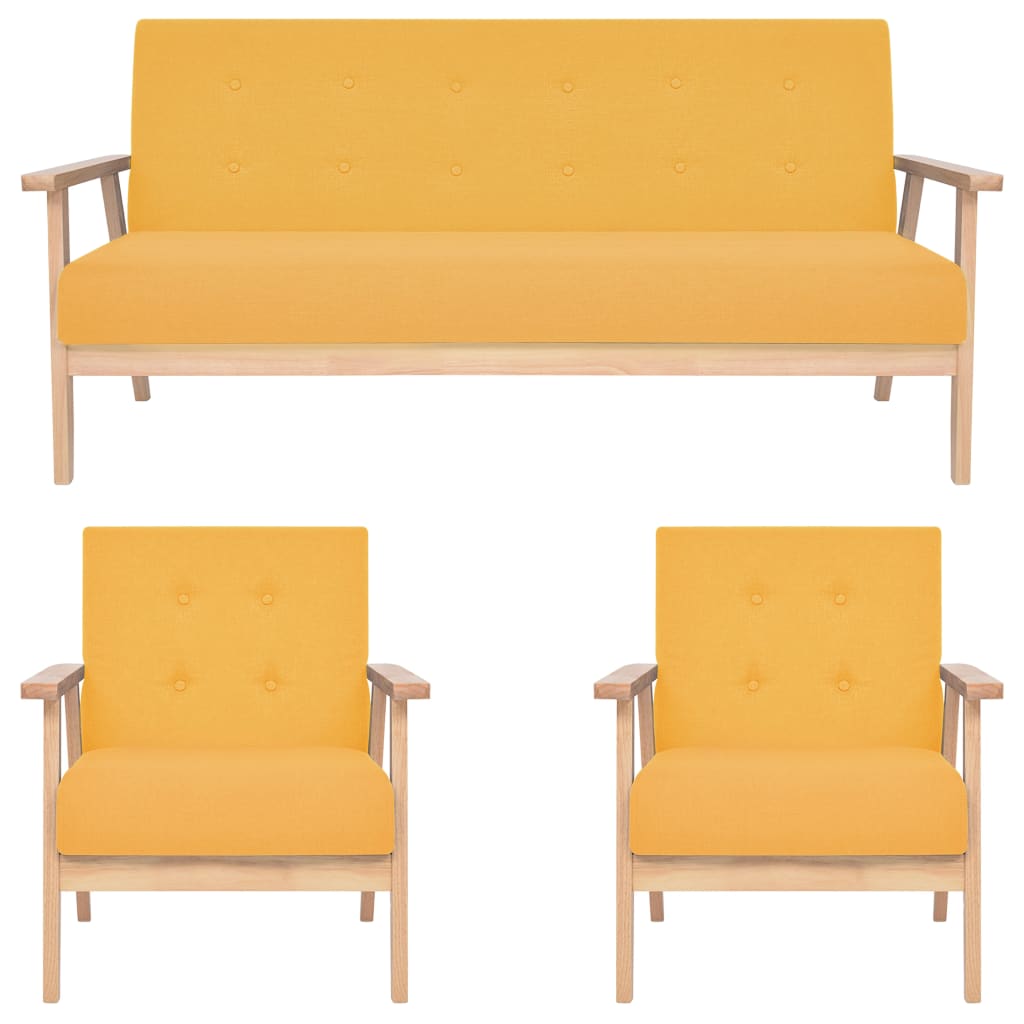 vidaXL Juego de sofás de 3 piezas tela amarillo