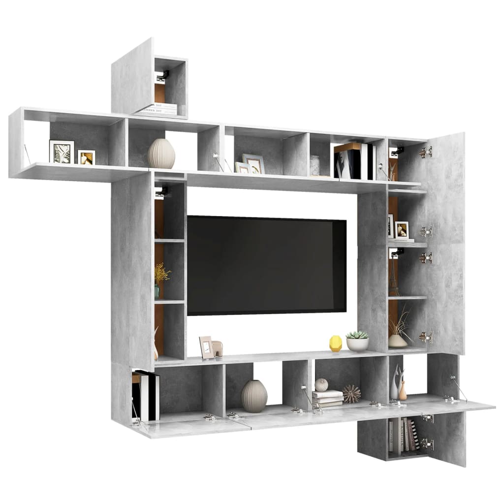 vidaXL Set muebles de salón TV 9 pzas madera ingeniería gris hormigón