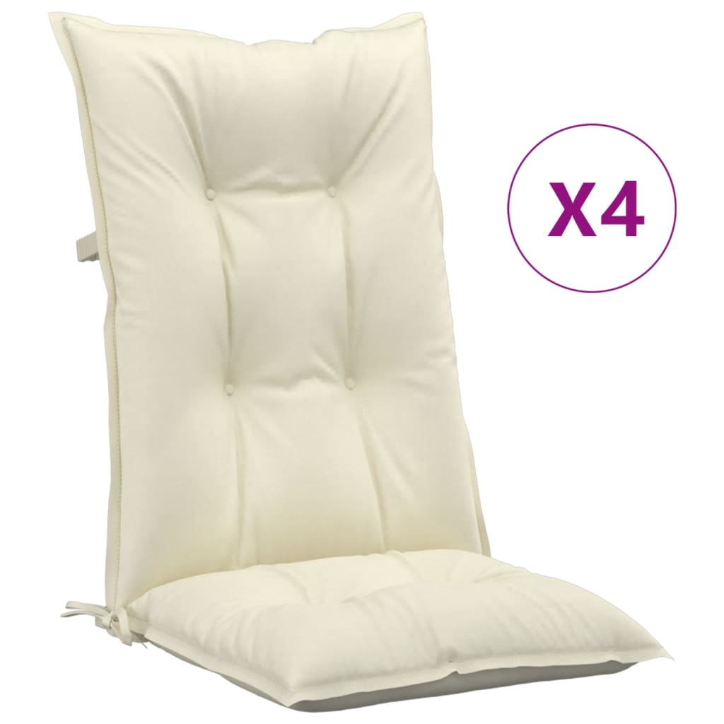 vidaXL Cojín silla de jardín respaldo alto 4 uds tela crema 120x50x7cm