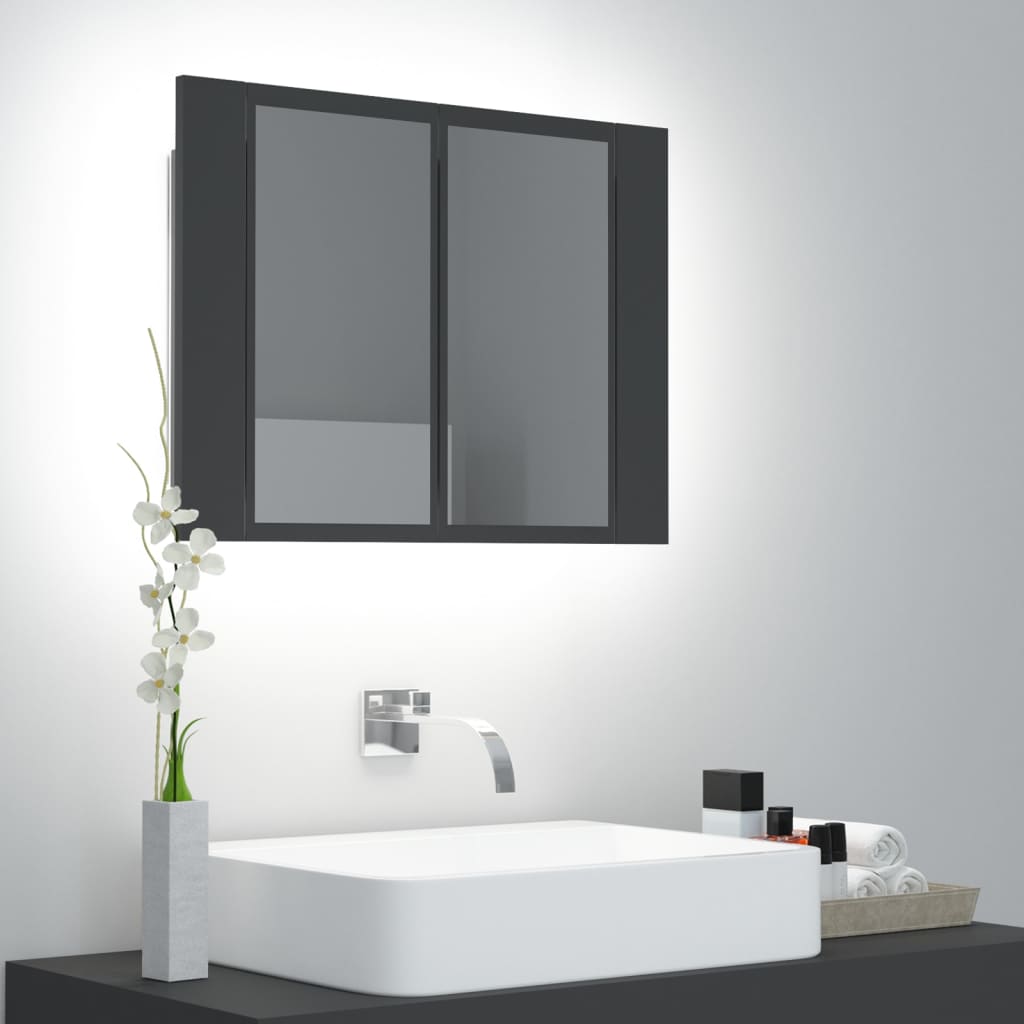 vidaXL Armario espejo de baño con luz LED acrílico gris 60x12x45 cm