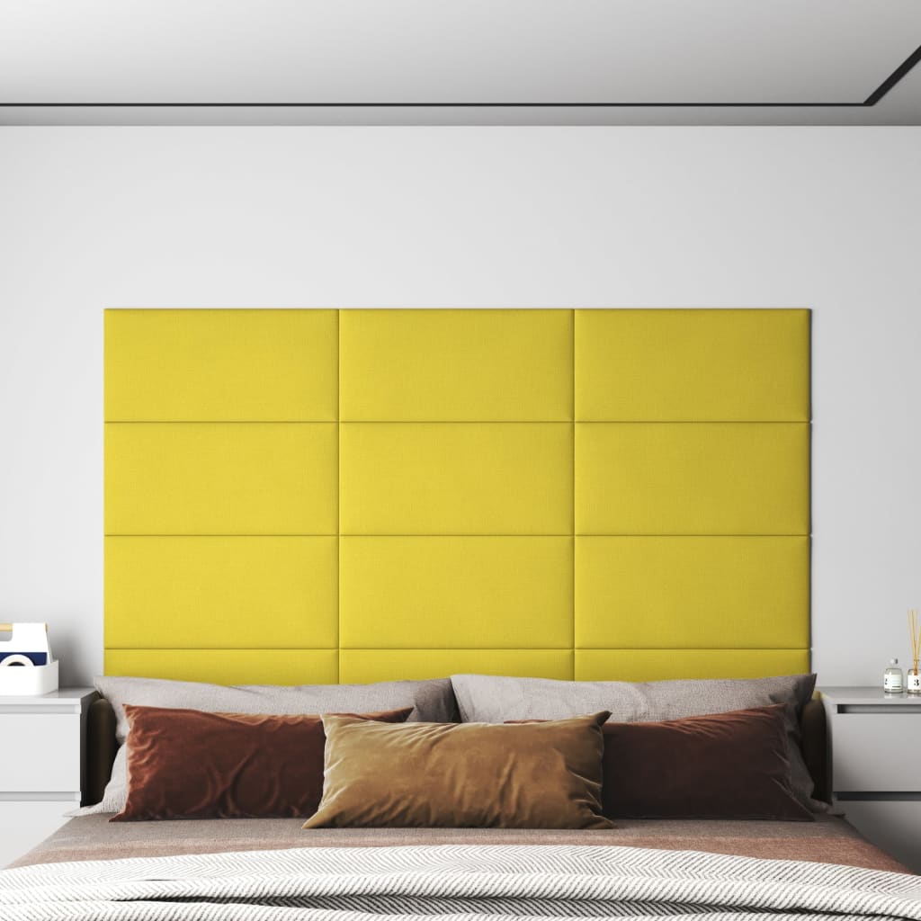 vidaXL Paneles de pared 12 uds tela amarillo claro 60x30 cm 2,16 m²