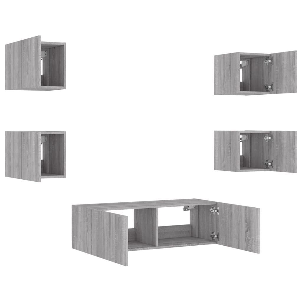 vidaXL Muebles de TV de pared con luces LED 5 piezas gris Sonoma