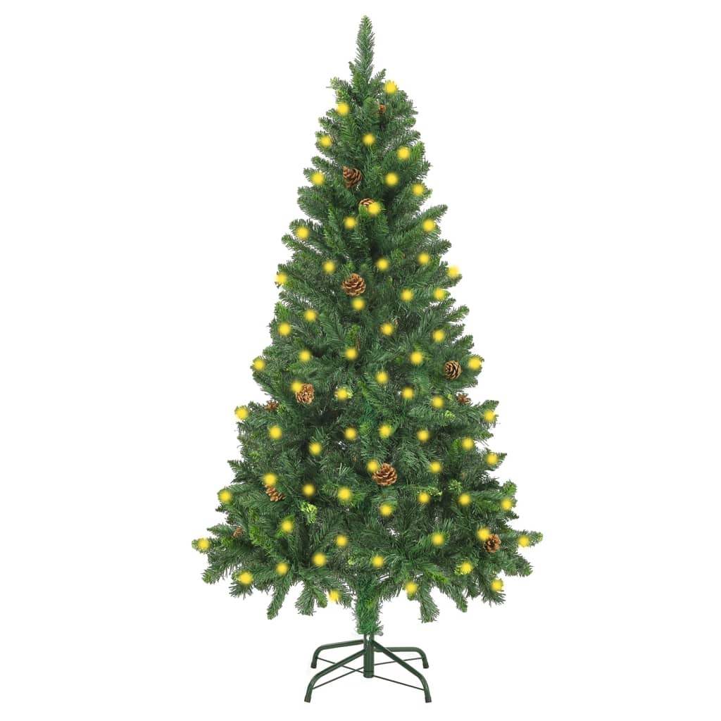 vidaXL Árbol de Navidad artificial con luces y piñas 150 cm