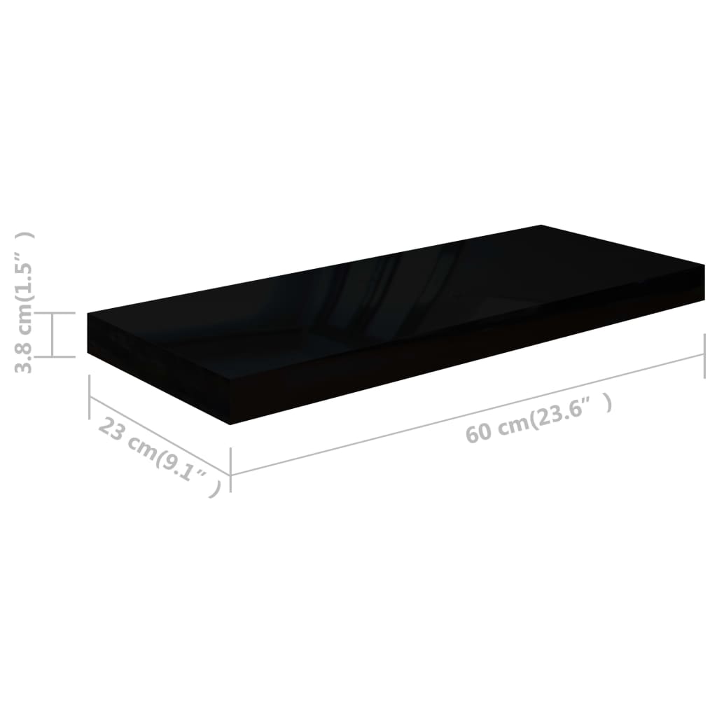 vidaXL Estante flotante de pared MDF negro brillante 60x23,5x3,8 cm