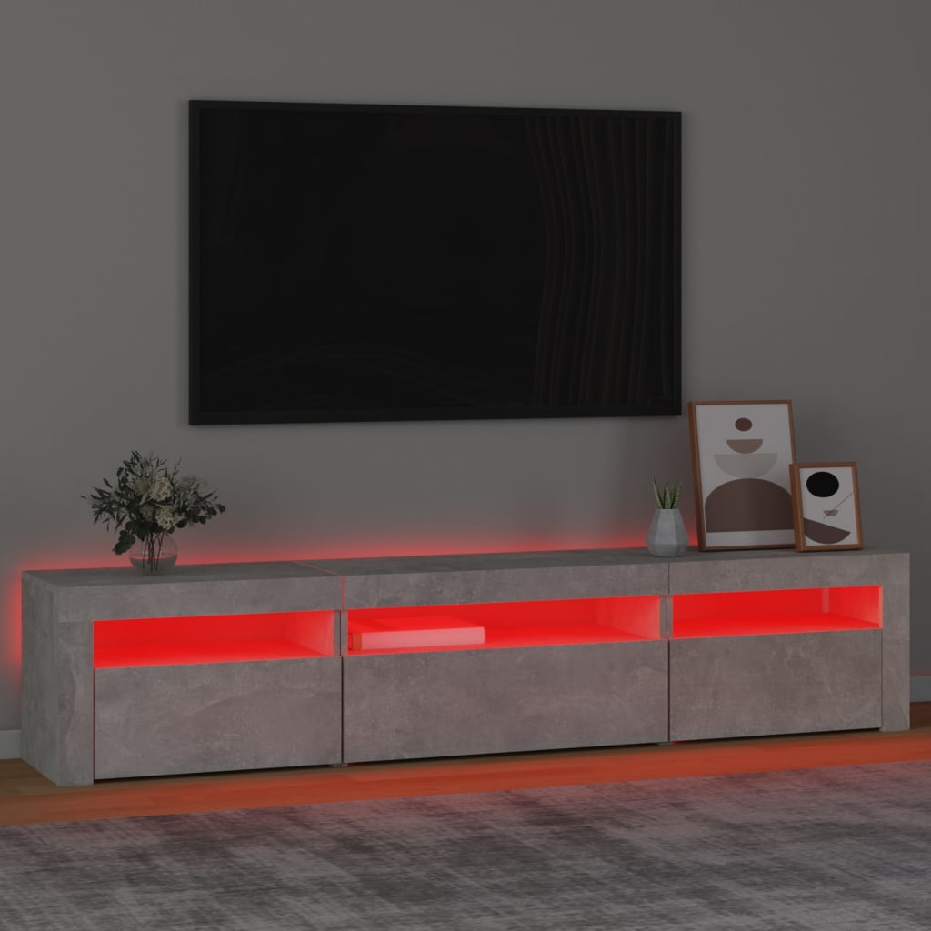 vidaXL Mueble de TV con luces LED gris hormigón 195x35x40 cm