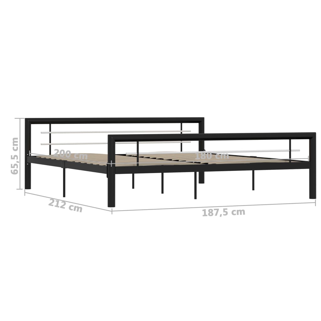 vidaXL Estructura de cama de metal negro y blanco 180x200 cm