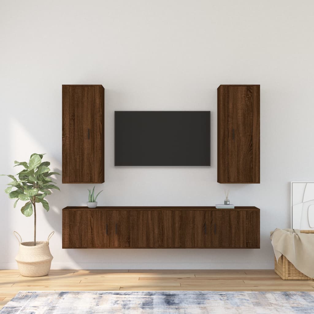 vidaXL Set de muebles para TV 4 pzas madera contrachapada marrón roble